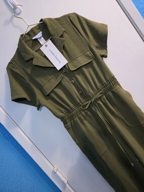 NWT Cosmic Beauty Army Green Drawstring Jumpsuit Medium